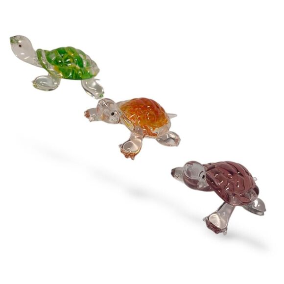 Lenox Crystal Mini Turtle Figurines Set of 3 - Purple Orange Green - Picture 1 of 11